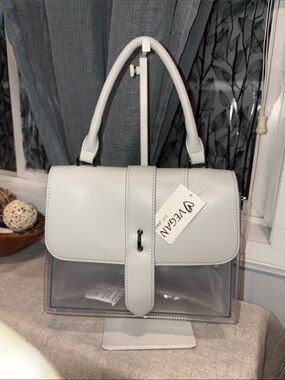 Vegan Leather Top-Handle Satchel Bag in light gray